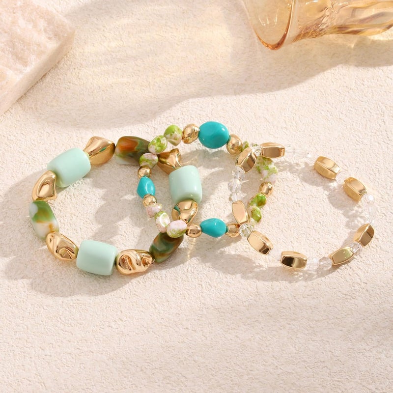 Aigrnc Boho Beaded Stretch Bracelets For Women Stackable Crystal Gold Plated Beaded Bracelets Set Trendy Handmade Friendship Braeclet Jewelry Gifts - Image 4